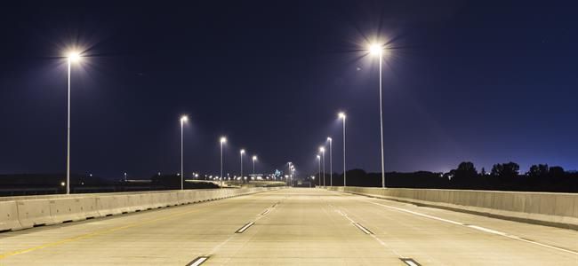 LED street lights on interstate at night